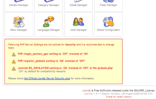 Joomla! 1.0.11 Security Check - Home